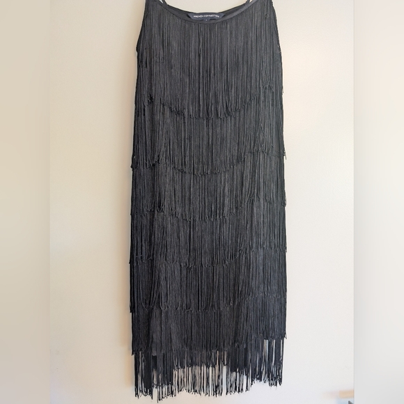 French Connection Flapper Fringe Style Little Black Dress Spaghetti Straps - Picture 14 of 14